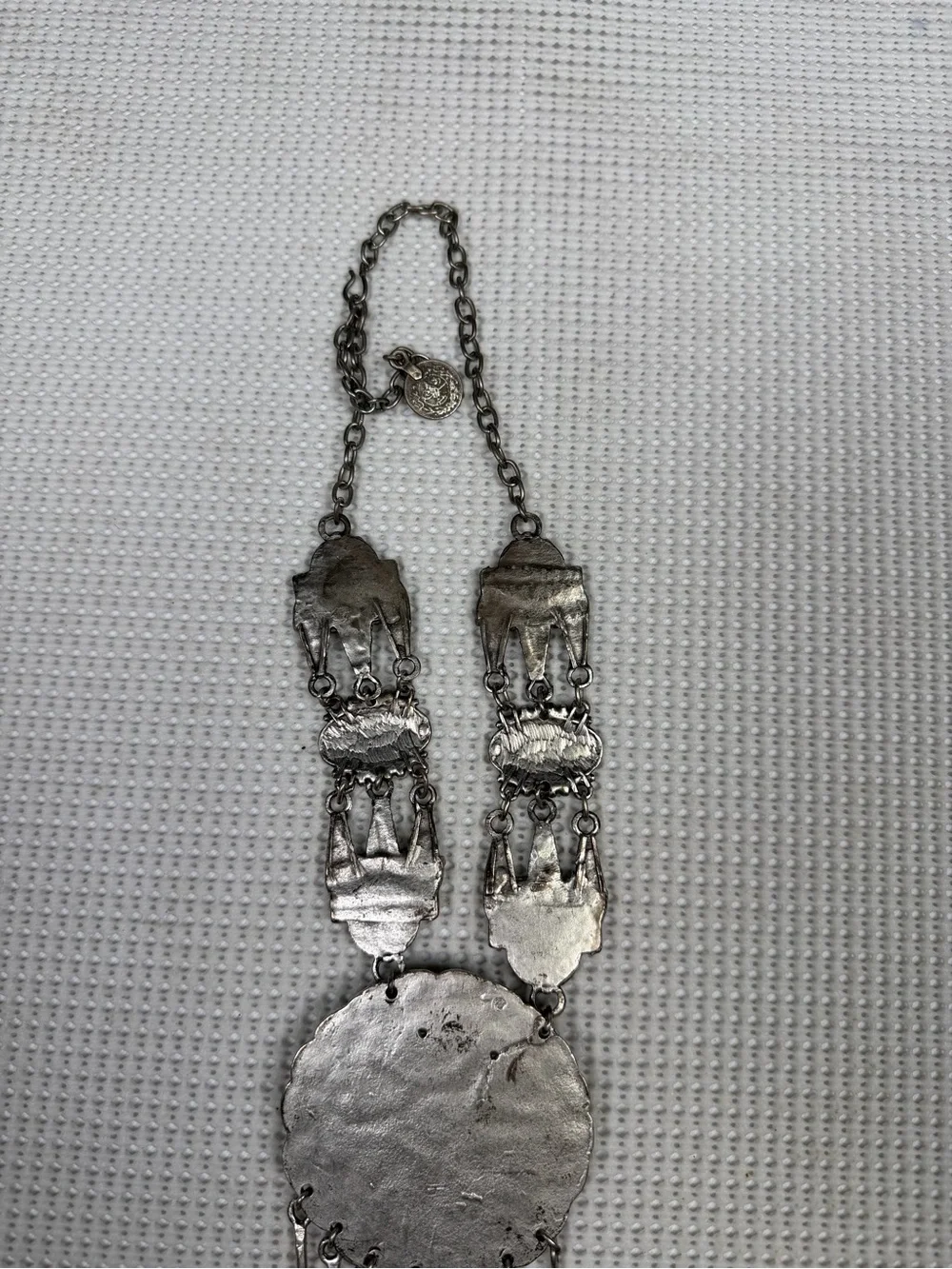 Faux Turquoise Silver-Tone Boho Medallion Native American inspired Bold Necklace